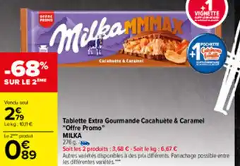 Carrefour Tablette Extra Gourmande Cacahuete & Caramel Offre Promo Milka offre