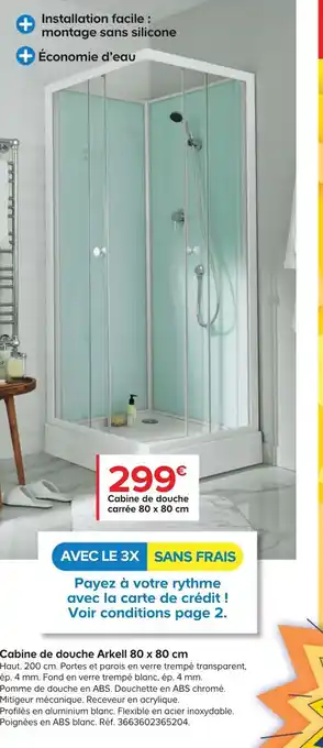 Castorama Cabine De Douche Carré 80x80 cm offre