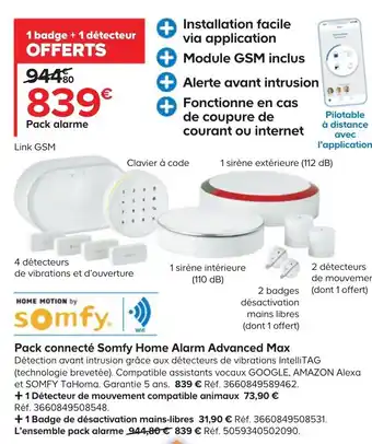 Castorama Pack Connecté Somfy Home Alarm Advanced Max offre