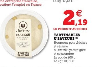 Super U Tartinables U Saveurs offre