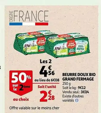 Auchan Beurre doux bio grand fermage offre