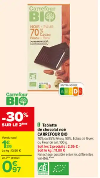 Carrefour Tablette de chocolat noix CARREFOUR BIO offre