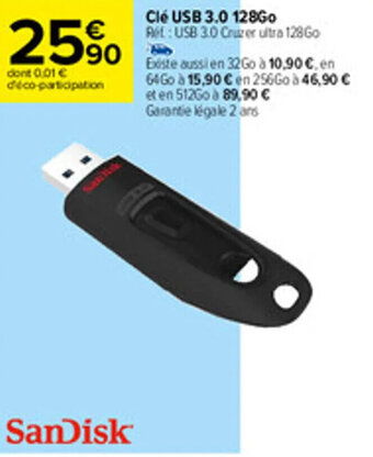 Carrefour Clé USB 3.0 128go offre