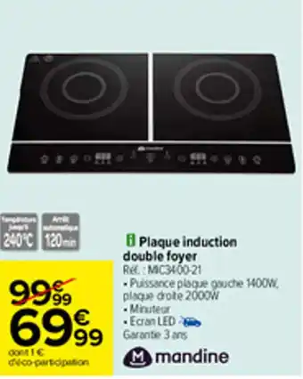 Carrefour Plaque induction double foyer offre