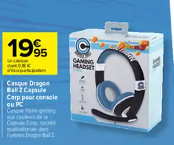 Carrefour Casque dragon ball z capspule corp pour console ou PC offre