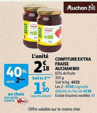 Auchan Confiture extra fraise auchan bio offre
