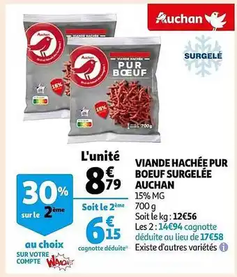 Auchan Viande hachée pur bœuf surgelée auchan offre