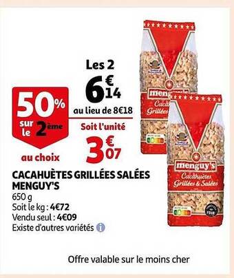 Auchan Cacahuètes grillées salées menguy's offre