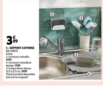 Auchan Support à éponge , la brosse à vaisselle, la brosse à vaisselle et éponge, le tapis d'évier silicone offre