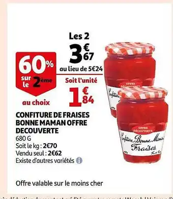 Auchan Confiture de fraises bonne maman offre découverte offre