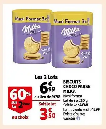 Auchan Biscuits choco pause milka offre