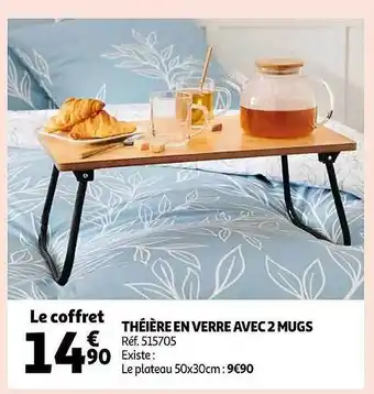Auchan Théière en verre avec 2 mugs offre