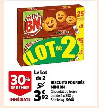 Auchan Biscuits fourrés mini bn offre