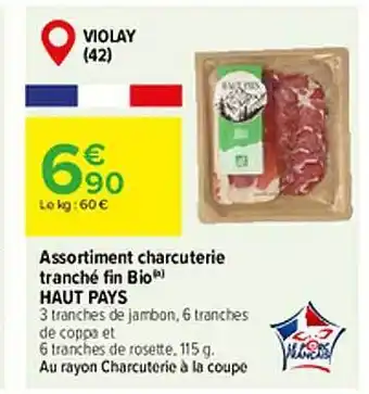 Carrefour Assortiment charcuterie tranché fin bio haut pays offre
