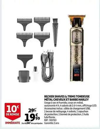 Auchan Becker shaves & trims tondeuse métal cheveux et barbe harley offre