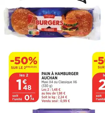 Bi1 Pain a Hamburger Auchan offre