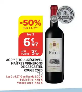 AOP FItou Reserve Maitres Vignerons de Cascastel Rouge 2020