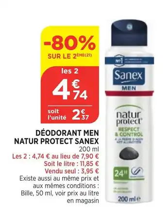 Bi1 Deodorant men Natur protect Sanex offre