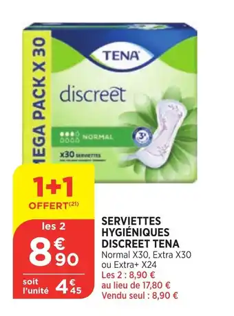 Bi1 Serviettes Hygieniques Discreet Tena offre