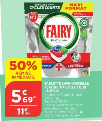 Bi1 Tablette Lave-Vaisselle Platinum +Cycle Court Fairy offre