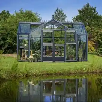 Serre en verre trempé orangeri anthracite 15.2 m² + embase - juliana