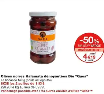 Monoprix Olives Noires Kalamata Dénoyautées Bio Gaea offre