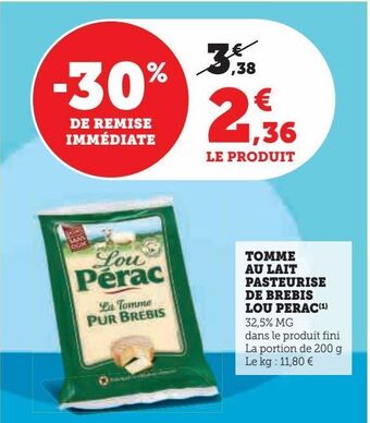 Hyper U Tomme au lait pasteurise de brebis lou perac offre
