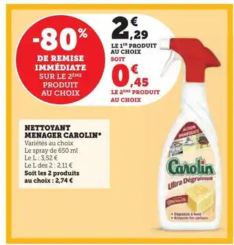 Hyper U Nettoyant menager carolin offre