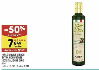 Leader Price Huile d’olive vierge extra non filtrée 100% italienne ciro offre