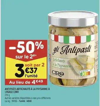 Antipasti artichauts à la paysanne à l’huile ciro