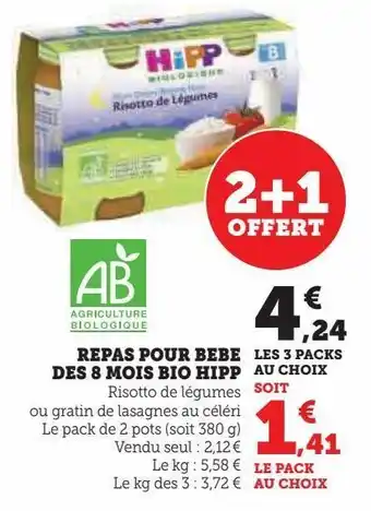 Hyper U Repas pour bebe des 8 mois bio hipp offre