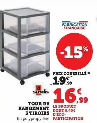 Hyper U Tour de rangement 3 tiroirs offre