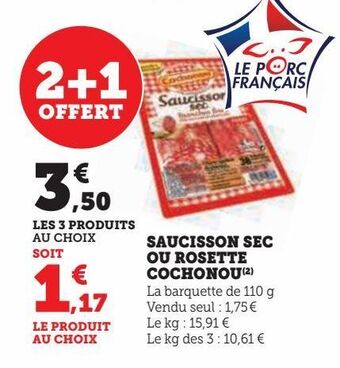 Hyper U Saucisson sec ou rosette cochonou offre