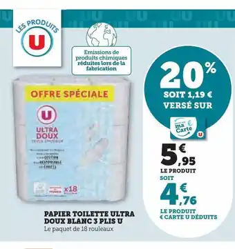 Hyper U Papier toilette ultra doux blanc 3 plis u offre