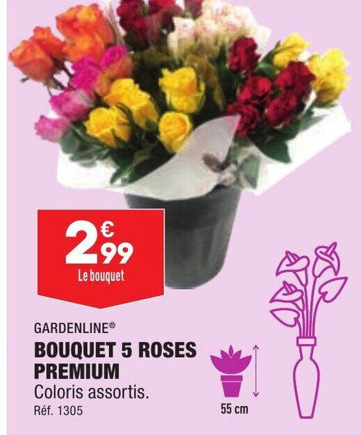 Promo Bouquet 5 Roses Premium chez ALDI