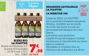 Super U Biere Bio La Piautre offre