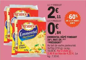 E.Leclerc Emmental râpé fondant 28% mat. gr. offre