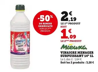 Super U Vinaigre Menager Surpuissant 14° 1L offre