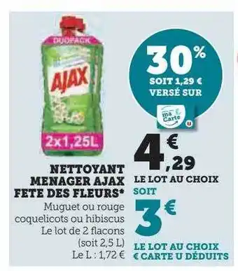 Hyper U Nettoyant ménager ajax fête des fleurs offre