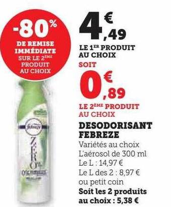 Hyper U Désodorisant febreze offre