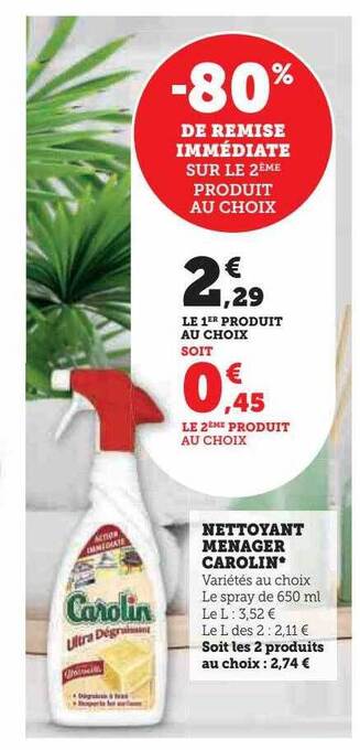 Hyper U Nettoyant ménager carolin offre