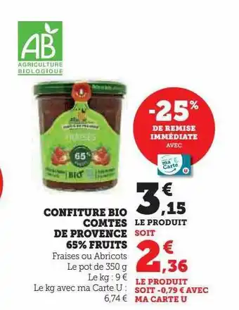 Hyper U Confiture bio comtes de provence 65% fruits offre