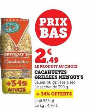 Hyper U Cacahuètes grillées menguy's offre