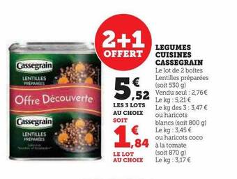 Hyper U Légumes cuisinés cassegrain offre