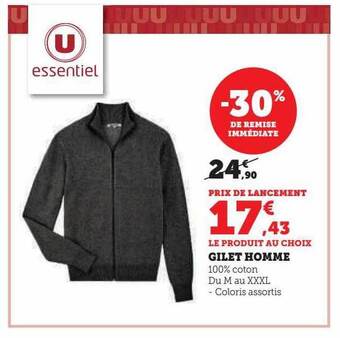 Hyper U Gilet homme u essentiel offre