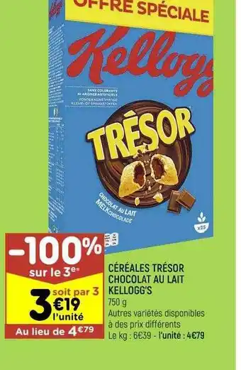 Leader Price Céréales trésor chocolat au lait kellogg's offre