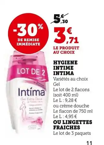Super U Hygiene Intime Intima offre