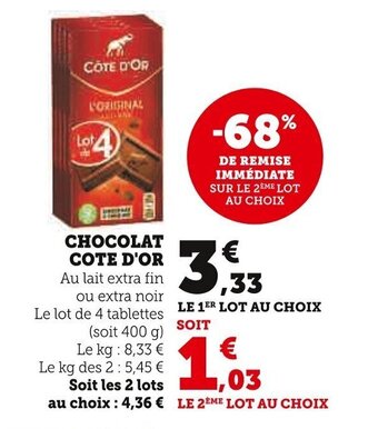 Super U Chocolat Cote D'Or offre