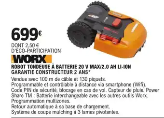 E.Leclerc Robot Tondeuse A Batterie 20 V Max/2.0 AH Li-on Garantie Constructeur 2 Ans offre