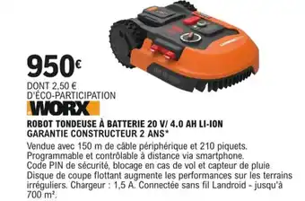 E.Leclerc Robot Tondeuse A Batterie 20 V Max/4.0 AH Li-on Garantie Constructeur 2 Ans offre